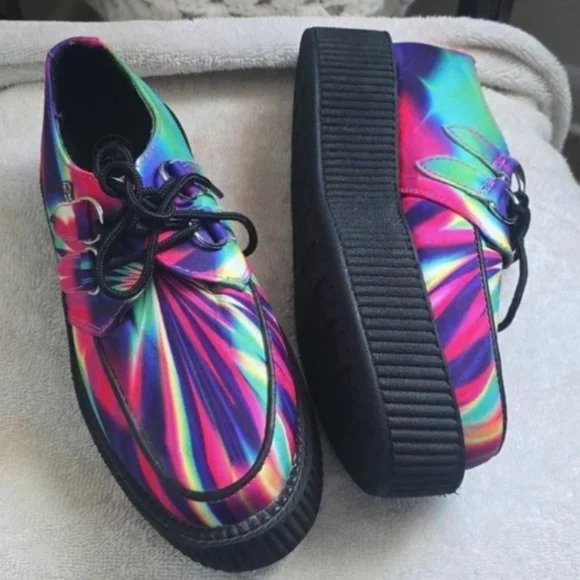 RARE T.U.K. Shoes Hi Rainbow Creepers Psychedelic NWOT Firm Price - Picture 2 of 6